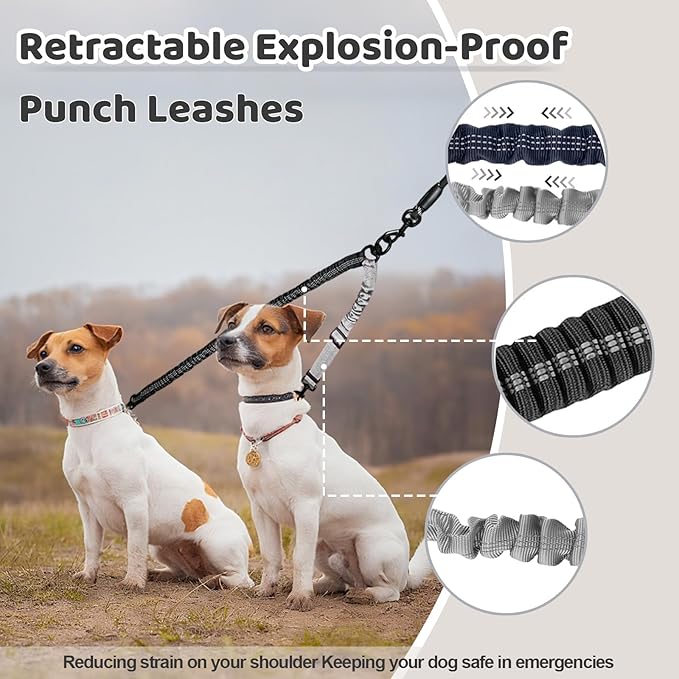 Double Dog Leash - 360°Swivel Tangle Free Splitter Attachment, 2 Dogs Multi-Functional Leashes, Dual Rope for Outdoor Walk Train Small Medium Large Two Pet, Grey