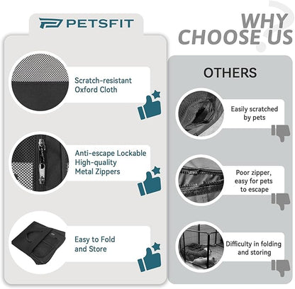 PETSFIT Portable Dog Playpen,36" Dog Play Pen Indoors with Removable Waterproof Mat & Zippered Roof | RV, Camping, Travel Dog Pen | Whelping & Cat Observation Space(36" L x 36" W x 21" H)