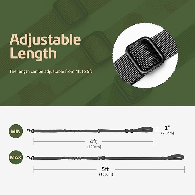 Forestpaw Tactical Dog Leash for Large Dogs,Heavy Duty Bungee Dog Leash with Shock Absorption,2 Padded Handles for Training Running Walking,Adjustable 4-5FT,Black