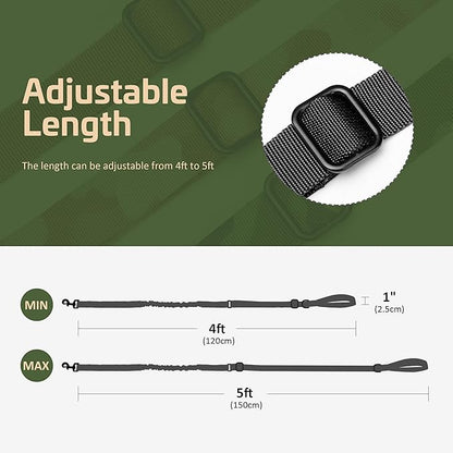 Forestpaw Tactical Dog Leash for Large Dogs,Heavy Duty Bungee Dog Leash with Shock Absorption,2 Padded Handles for Training Running Walking,Adjustable 4-5FT,Black