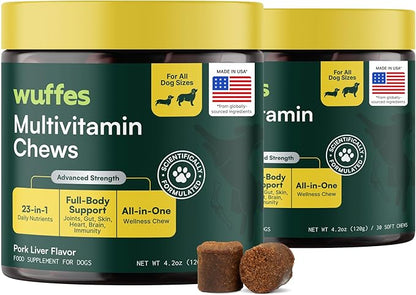 Wuffes 23-in-1 Dog Multivitamin Supplement for Hip & Joint, Skin & Coat and Immune System Support with Omega 3, Iron, Zinc, Vitamin C - Minerals & Vitamins for Senior Dogs and Puppies - 60 Soft Chews