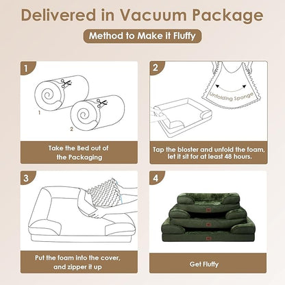 EHEYCIGA Orthopedic Dog Beds for Large Dogs, Waterproof Memory Foam Large Pet Bed with Sides, Non-Slip Bottom and Egg-Crate Foam Dog Couch Bed with Washable Removable Cover, Dark Green