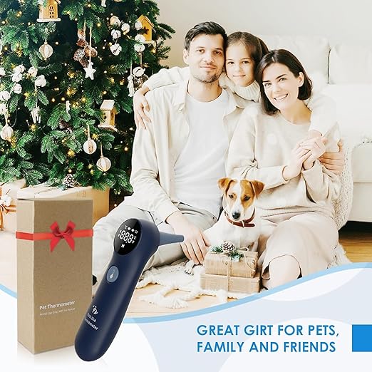 Pet Ear Thermometer for Dogs, Cats, and Livestock, Long Probe Designed, ℃/ ℉ Convert and Sound Switch Dedicated Button, 1 Second Measurement, 20 pcs Pet Swabs Included
