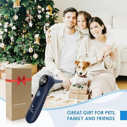 Pet Ear Thermometer for Dogs, Cats, and Livestock, Long Probe Designed, ℃/ ℉ Convert and Sound Switch Dedicated Button, 1 Second Measurement, 20 pcs Pet Swabs Included
