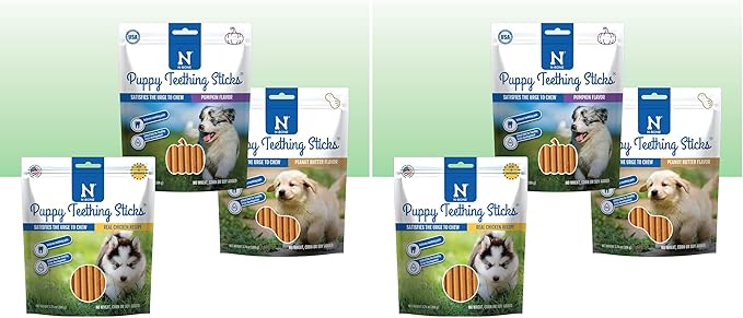 N-Bone Puppy Teething Sticks Variety Pack, Chicken & Pumpkin & Peanut Butter Flavor, Total 3 Bags, 11.22-oz, (Pack of 6)
