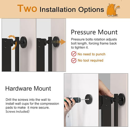 Senneny 63” Extra Tall Cat Gate Auto Close & One-Hand Open, No Drilling Pressure Mounted Kits and Wall Mounted Kits, Metal Pet Gate Fits Openings 29.5” to 33.4” Wide, Black