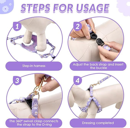 SlowTon Small Dog Harness - No Pull Dog Harness and Leash Set, Soft Mesh Lightweight Puppy Vest Harnesses, Adjustable Pet Harnesses for XXS XS Small Medium Easy Walk Hiking (Purple, M)