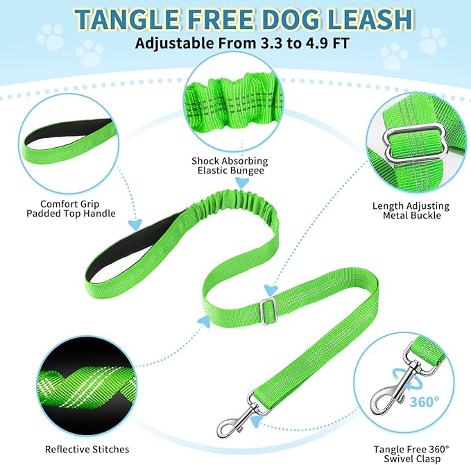 Lukovee Soft Padded Small Dog Harness (X-Small, Green) with 4ft Lightweight Leash, Adjustable Reflective Vest for Walking, Running, Hiking, Training