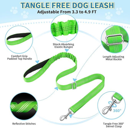 Lukovee Soft Padded Small Dog Harness (X-Small, Green) with 4ft Lightweight Leash, Adjustable Reflective Vest for Walking, Running, Hiking, Training