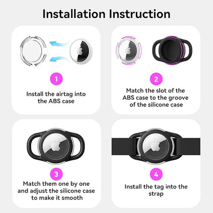 Waterproof Airtag Dog Collar Holder, Silicone & ABS Airtag Holder for Dog & Cat Collars, Ultra-Durable, Lightweight and Protective Airtag Case (Black & Rose, Small)