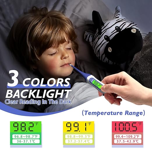 8s Fast Reading Oral Thermometer for Kids and Adults, Baby Digital Thermometer with 3 Color Backlit and Fever Alarm Medical FDA Basal Thermometer for Oral, Rectal, Underarm
