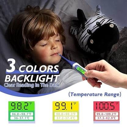 8s Fast Reading Oral Thermometer for Kids and Adults, Baby Digital Thermometer with 3 Color Backlit and Fever Alarm Medical FDA Basal Thermometer for Oral, Rectal, Underarm