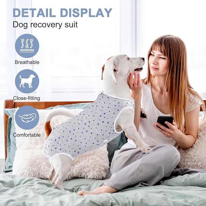 2 Packs Dog Recovery Suit for Surgery Dog Onesie Surgical Clothes Bodysuit for Male and Female Substitute E-Collar& Cone