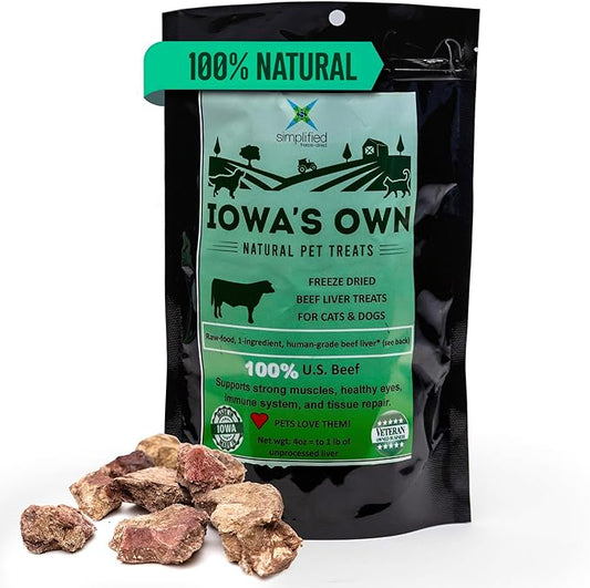100% USA Freeze Dried Beef Liver Treats for Dogs and Cats – 100% Natural - Single Ingredient – High Protein Snack – All Breeds – Made in USA – 4oz Bag (Regular size pieces for dogs over 15 lbs)