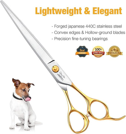 JASON Dog Grooming Scissors Shears - Cats Trimming Shears Professional Pets Scissor Kit for Right Handed Groomers Gold Sharp Shear Christmas Gift 7"