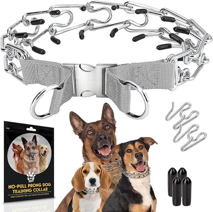 PetJett Prong Collar for Dogs - Choke Collar for Dogs, Pinch Collar for Dog, Adjustable Training Collar & Walking Tool for Small, Medium, or Large Breed - No Pull Stainless Steel Metal Choker Chain