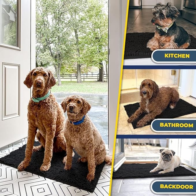 Muddy Mat® | Super Absorbent Door Mat Indoor, Microfiber Quick Dry Chenille Entryway Rug, Non-Slip Front Door Mat, Indoor Mats for Entryway, Machine Washable Pet Rug, Black 30"x19"