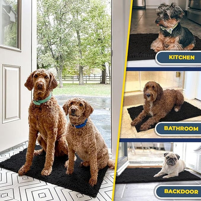 Muddy Mat® | Super Absorbent Door Mat Indoor, Microfiber Quick Dry Chenille Entryway Rug, Non-Slip Front Door Mat, Indoor Mats for Entryway, Machine Washable Pet Rug, Black 36"x120"
