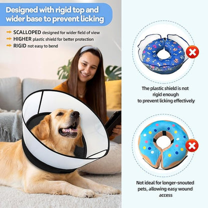 2-in-1 Upgraded Inflatable Dog Cone Collar with Detachable Anti-Licking Shield, Soft Adjustable Elizabethan Collar for Dogs After Surgery (M+, Black)