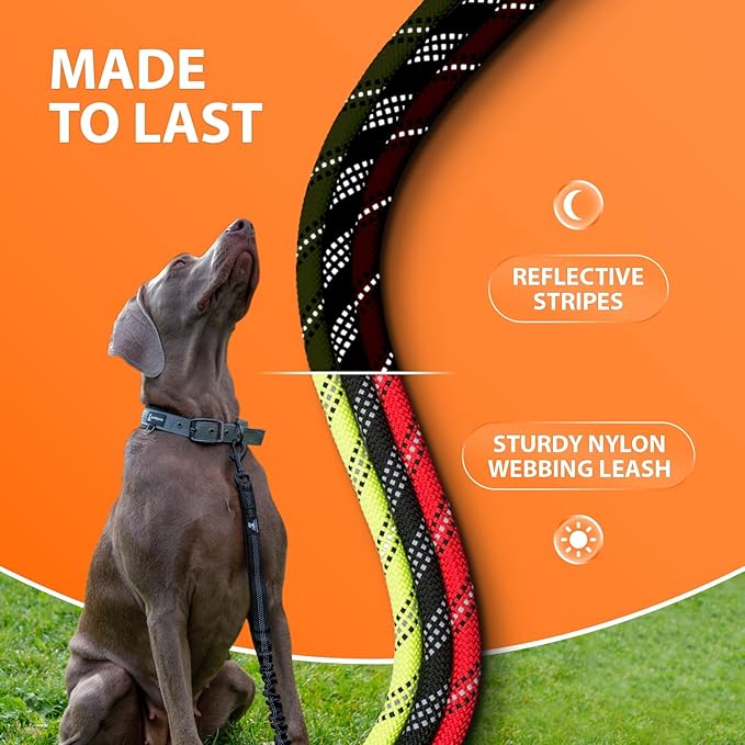 SparklyPets - Heavy Duty Bungee Rope Leash for Large and Medium Dogs - No Pull, Shock Absorber Long Dog Training Lead - No Slip Reflective Line for Outside (5.5 Ft Bungee Leash)