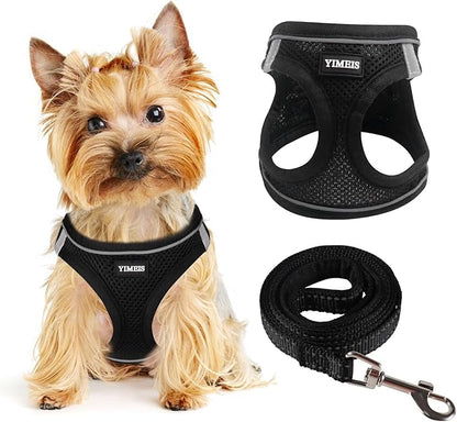 Dog Harness for Small Dogs and Leash Set, Honeycomb Grid, Reflective Lightweight Harness & Anti-Twist Pet Lead (Multi Color, Size: XS-S-M) (S, Black)