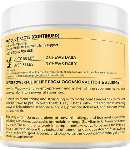 Premium Dog Allergy & Itch Relief Chews – Dog Allergy Relief Chews for Itch Relief, Skin & Coat, Anti-Itch, Scratching, Immune Support & Seasonal Allergies – Itchy Skin Relief Supplement - 90 Chews