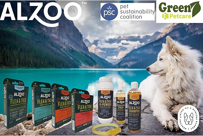 ALZOO Plant Based Flea & Tick Dog Collar - Helps Repel Fleas, Ticks & Mosquitoes - 100% Plant-Based Active Ingredients - Waterproof - Up to 4 Months Protection - Medium-Sized Dogs: 16-40 lbs - Single