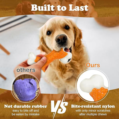 Kseroo 2-Pack Indestructible Dog Toys for Aggressive Chewers: Peanut Butter Flavored Hard Nylon Bone Chew Toys, Tough Dog Chew Toys, Dog Toys to Keep Them Busy for Medium Large Dogs, Orange