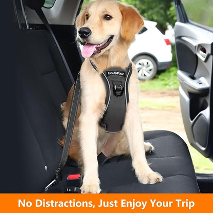 VavoPaw Dog Seat Belt Harness for Car, Dog Car Harness Adjustable Mesh Breathable & Dogs Seatbelt Safety Tether with Elastic Bungee for Small Medium Large Pets(Carbon Black, L)