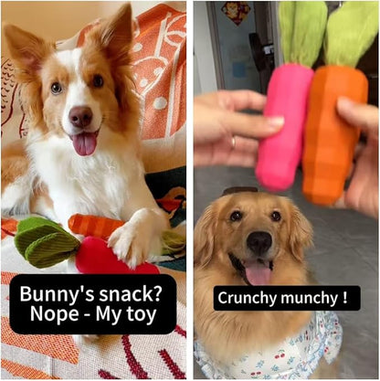 MewaJump Easter Toys Dog Squeaky Chew Toys for Aggressive Chewers, Rubber Carrot Dog Toys for Training and Cleaning, Durable Interactive Tough Dog Toy for Puppy Medium Dogs