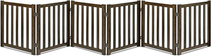 LZRS 6-Panel Extra-Wide Freestanding Wooden Dog Gate Indoor – 24”High Foldable Safety Pet Barrier for Doorways, Hallways, Kitchens, Durable Design fit Small to Medium Dogs, Walnutl