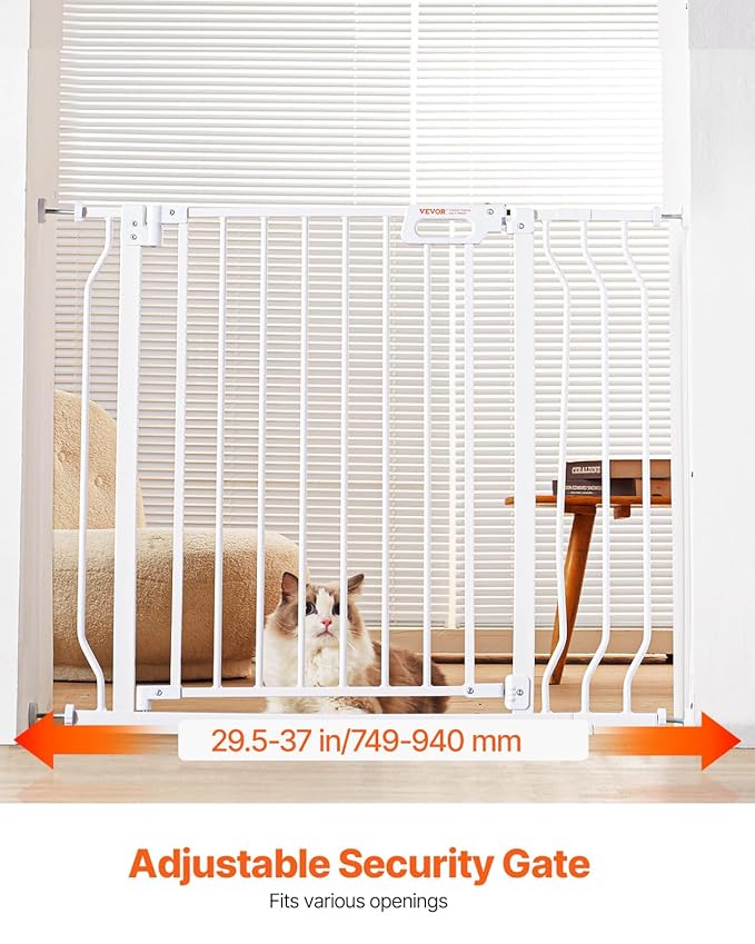 VEVOR Baby Gate, 29.5-37 in Adjustable Width, 30in High Dog Gate, Easy Step Walk Thru, Auto Close, Child Pet Security, with Pressure Mount Kit and Wall Mount Kit, for Stairs Doorways and House, White