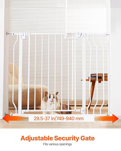 VEVOR Baby Gate, 29.5-37 in Adjustable Width, 30in High Dog Gate, Easy Step Walk Thru, Auto Close, Child Pet Security, with Pressure Mount Kit and Wall Mount Kit, for Stairs Doorways and House, White