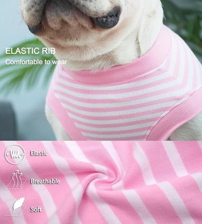Dog Pink Recovery Suit for Large Female Spay,Male Dog Surgery Suit,Narrow Pink-White M