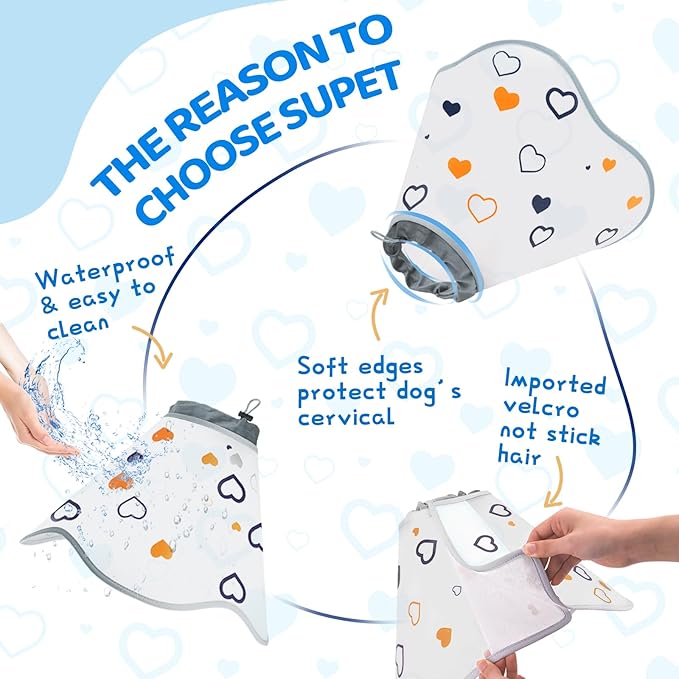 Dog Cone After Surgery - Soft, Comfortable, Adjustable Recovery Collar for Large, Medium, Small Dogs - Stop Licking with Soft Protect Edge (Love, XS)