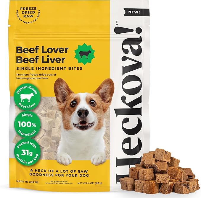 Beef Liver Dog Treats Freeze Dried - Single Ingredient Human Grade Raw Liver Bites for Training, Meal Topper, No Additives - High Protein(31g Per Cup)Training Treats for Dogs, Made in the USA, 4oz Bag