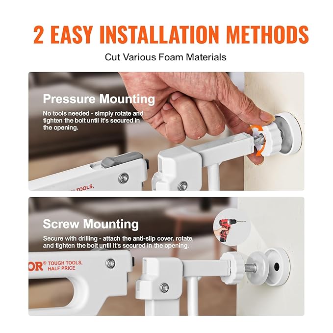VEVOR 29.5-53" Extra Wide Safety Gate for Stairs, Auto Close Dog Gate for The House, Easy Install Pressure Mounted Pet Gates for Doorways, Easy Walk Thru Wide Safety Gate for Dog, White