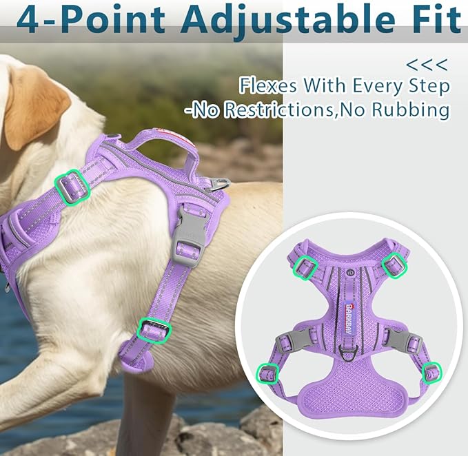 BARKBAY Dog Harness No Pull with ID Tag Pocket - Heavy Duty, Reflective, Easy Control for Large Dogs(Violet Purple,M)
