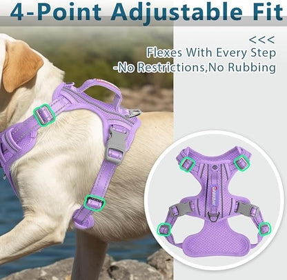 BARKBAY Dog Harness No Pull with ID Tag Pocket - Heavy Duty, Reflective, Easy Control for Large Dogs(Violet Purple,L)