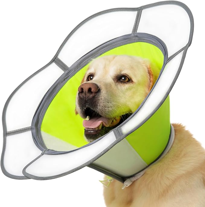 Soft Dog Cone Collar After Surgery Recovery,Adjustable E-Collar with Removable Shield,Lightweight,Breathable Anti-Licking Protective Cone for Large,Medium,Small Pets (Neon Green, XXL(Neck:20''-25''))