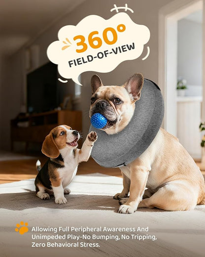 MIDOG Inflatable Dog Cone Collar – Soft Dog Cone Alternative After Surgery, Comfortable Recovery Neck Donut ECollar for Small Medium & Large Dogs and Cats to Stop Licking & Vision-Friendly (Grey,M+)