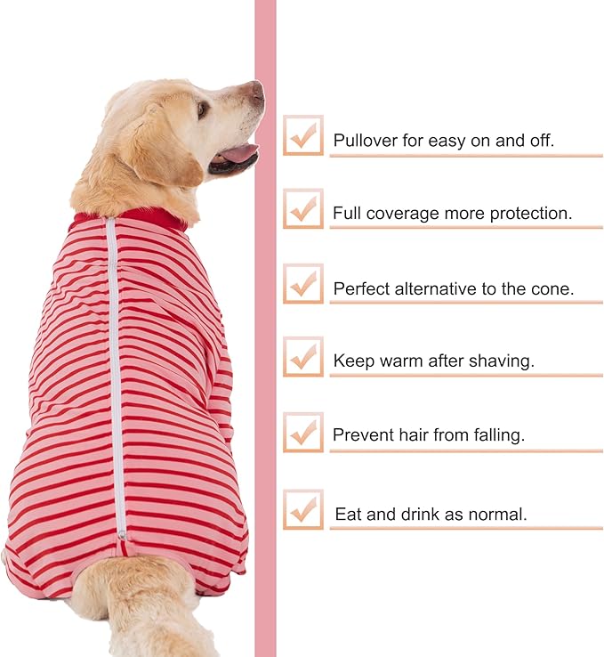 Yeapeeto Dog Onesie Surgery Recovery Suit for Large Medium Bodysuit Dogs Pajamas PJS Full Body for Shedding, Prevent Licking, Wound Protection, Cone Alternative… (Red Pink, 3XL)