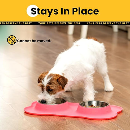 Conlun Stainless Steel Dog Bowls with Non-Slip Silicone Mat, Spill Proof Food & Water Bowls Set, Easy Clean Puppy Food Dish, Dishwasher Safe, Suitable for Dogs Cats Pet Under 20lbs, Small, Pink