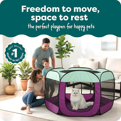 FurHaven Portable Pet Playpen for Dogs & Cats, Foldable Indoor Kitten Playpen with Mesh Sides, Pop Up Travel Dog Pen, X-Large, Purple