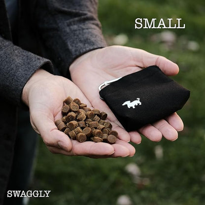 Small Dog Treat Pouch – Slim Magnetic Pocket Dog Treat Bag for Walking & Training – Discreet Clip On Treat Pouch for Leash, Waistband or Pocket – Mess Free Storage (Black/Gray)