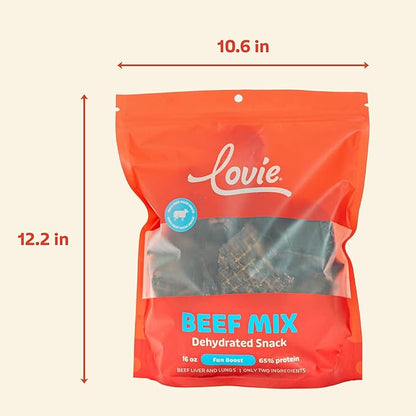 Lovie Beef Liver and Lung Dog Treats - Dehydrated Air Dried Soft Bites, High Protein, Two Ingredients, All Natural, 16 oz.