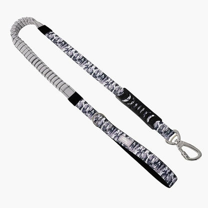 Dog Friendly Co. Bungee Dog Leash | Strain Free & Shock Resistant for Control | Neoprene Padded Handle, Heavy-Duty Carabiner Clip, and D-Ring | Grey Camo, Size Small