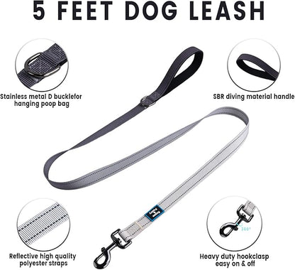 Roses&Poetry Puppy Dog Harness and Leash Set, No Pull Dog Harness Adjustable Reflective, Dog Halter Harnesses Comfort Padded Handle, Pet Harness for Training Outdoor Walking（BlackGray-M