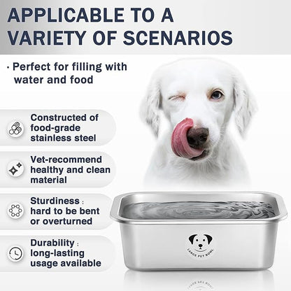 Stainless Steel Dog Bowls for Large Dogs, High Capacity Metal Dog Food Bowls, Food and Water Bowl for Larges, X-Large, and Big Dogs 3.2 Gallons
