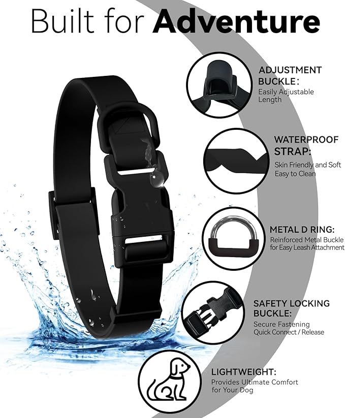 Waterproof Dog Collar, Rubber Adjustable Collars with Quick Release Buckle, Odor-Resistant, Easy to Clean Pet Collars for Small Medium or Large Dogs (Black, L 15.4-24.8 inch)